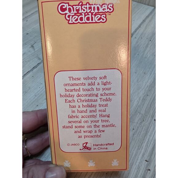 Vintage Jasco Flocked Bear Ornament Christmas Teddies Teddy Candycane Green - Picture 3 of 3